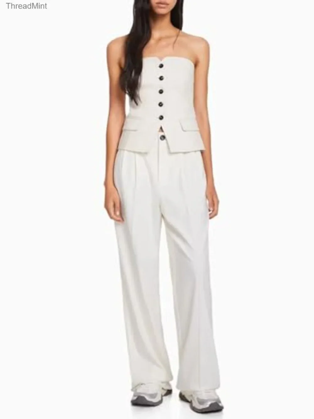 Sleeveless Notched Neck Fitted Blazer Vest Button Front Work Office